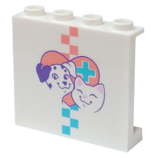 LEGO 60581pb215 White Panel 1 x 4 x 3 with Side Supports - Hollow Studs with Dog, Cat, and Coral and Medium Azure Checkered Stripe, Heart, and Hospital Cross Pattern*